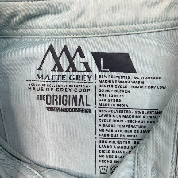 Matte Grey Polo Shirt Mens L Large Striped Stretch Side Seam Slit Short Sleeve - Picture 4 of 11